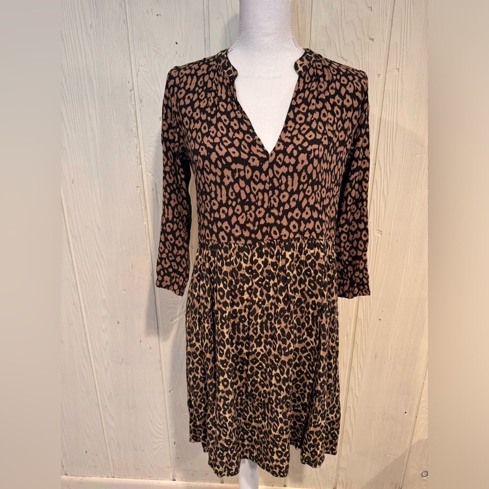 Maeve Juno leopard print 3/4 sleeve dress, sz Small